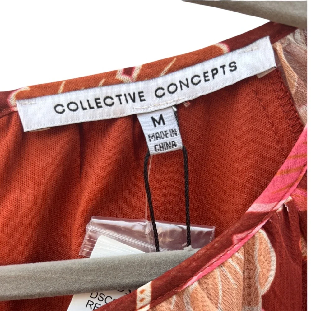 Collective Concepts Women’s M Chiffon Floral Red & Orange Multicolor Dress NWT - Picture 10 of 12